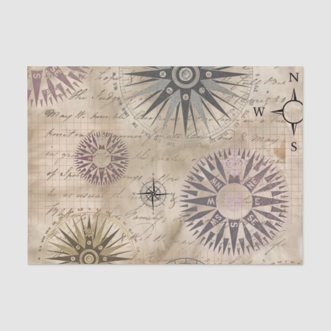 Vintage Travel Compasses Seidenpapier (Vorderseite)