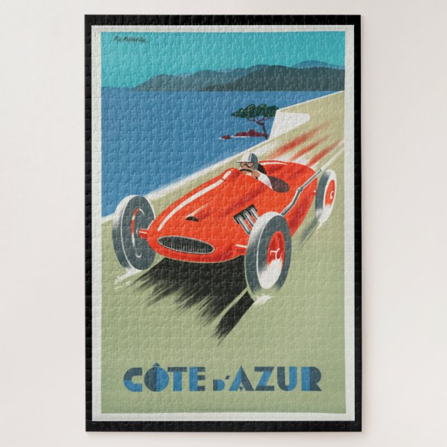 Vintage Travel Cote d'Azur France Red Race Car (Vertikal)