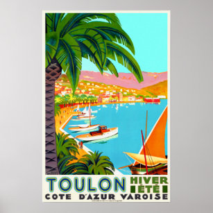 Vintage Travel - Côte d'Azur Toulon Frankreich Pos Poster