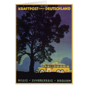 Vintage Travel, Deutschland, Gelber Bus bei Nacht