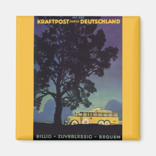 Vintage Travel, Deutschland, Gelber Bus bei Nacht Magnet