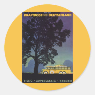 Vintage Travel, Deutschland, Gelber Bus bei Nacht Runder Aufkleber