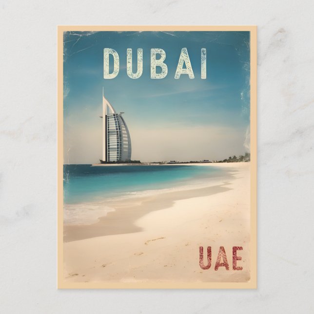 Vintage Travel Dubai UAE Beach Retro Landschaftlic Postkarte (Vorderseite)