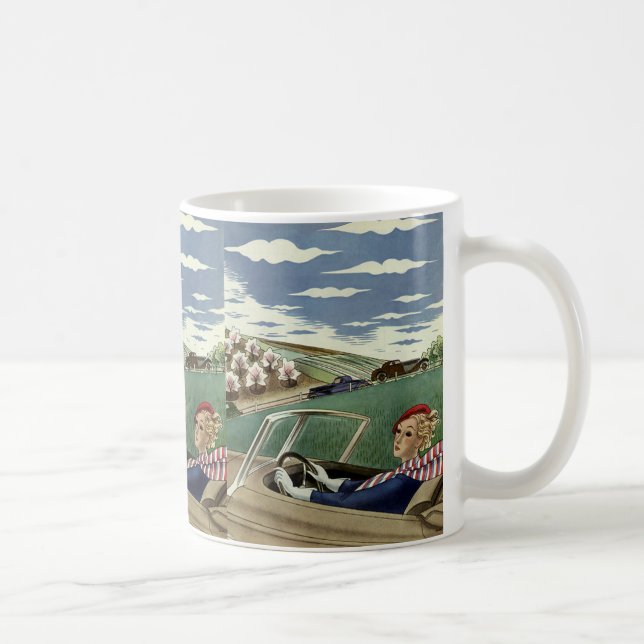 Vintage Travel, elegante Frau im Cabrio Kaffeetasse (Rechts)