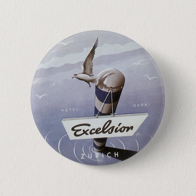 Vintage Travel Excelsior Hotel Zurich Schweiz Button (Vorderseite)