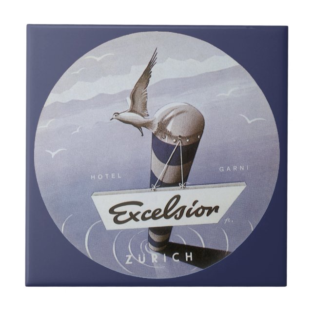 Vintage Travel Excelsior Hotel Zurich Schweiz Fliese (Vorderseite)