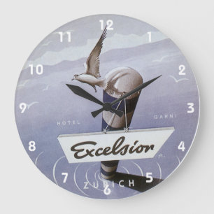 Vintage Travel Excelsior Hotel Zurich Schweiz Große Wanduhr
