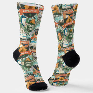 Vintage Travel Explorer-Muster Socken