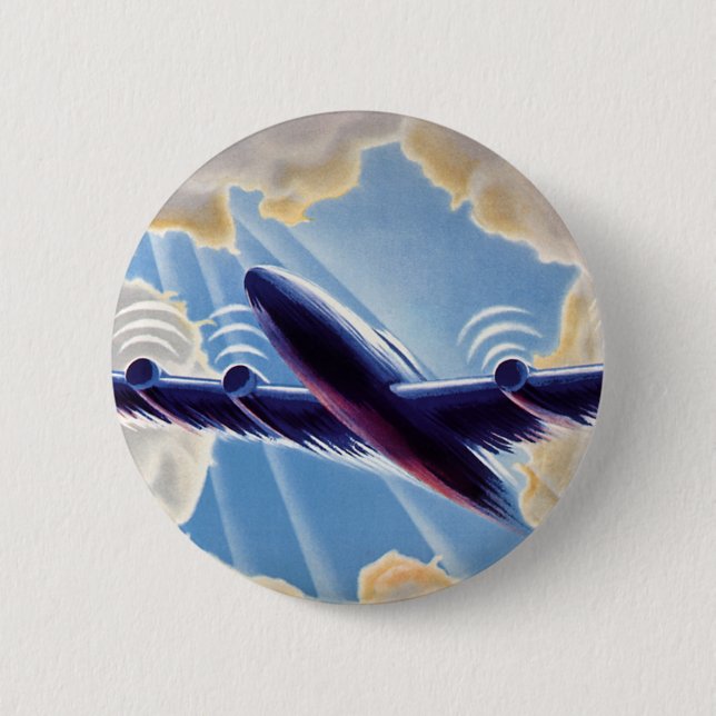 Vintage Travel, Flugzeug in Wolken in Sky Button (Vorderseite)