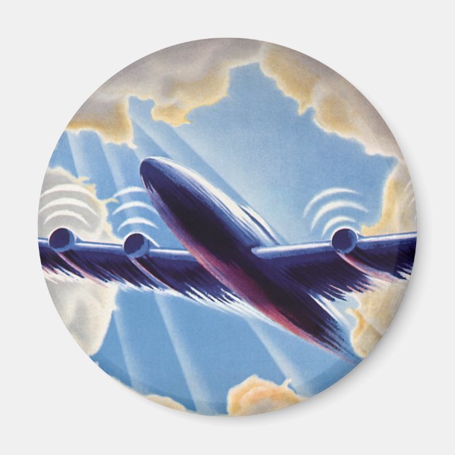 Vintage Travel, Flugzeug in Wolken in Sky Magnet (Vorne)