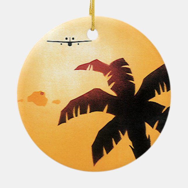 Vintage Travel, Flugzeug über Hawaii Keramikornament (Hinten)