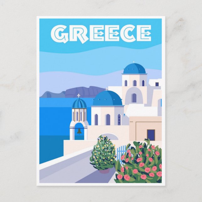 Vintage Travel Griechenland Santorini Athen Kreta  Postkarte (Vorderseite)