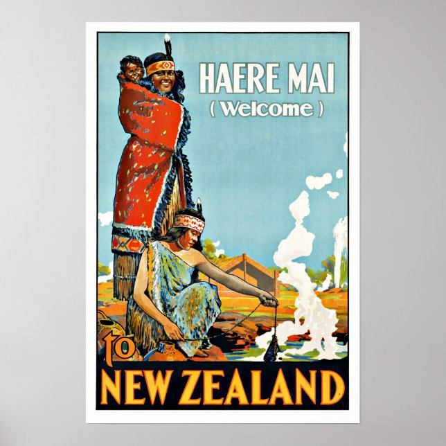 Vintage Travel Haere Mai nach Neuseeland Poster (Vorne)