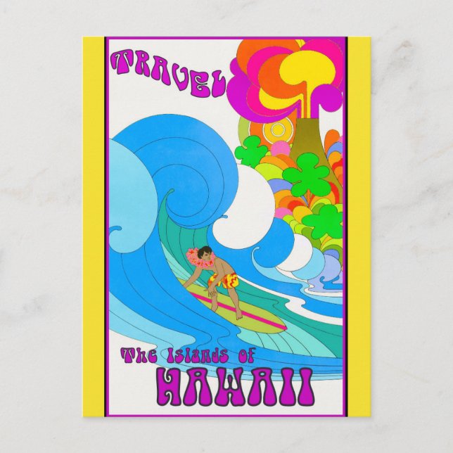 Vintage Travel Hawaii Retro Ocean Surfing Postkarte (Vorderseite)