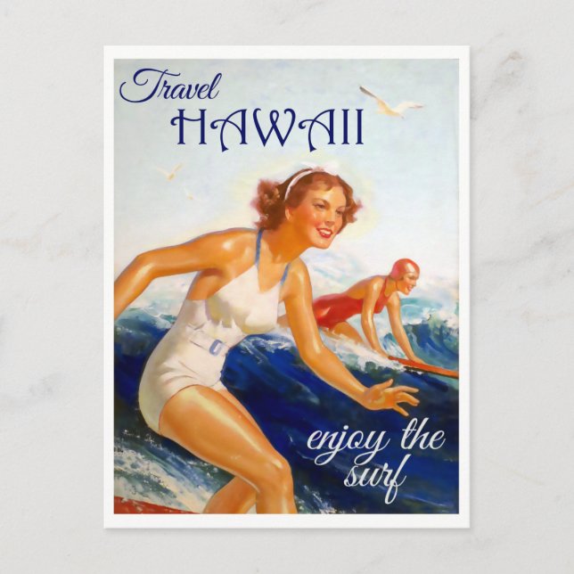 Vintage Travel Hawaii Surfen Postkarte (Vorderseite)
