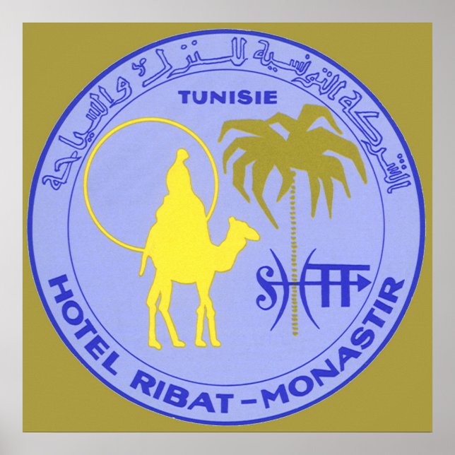 Vintage Travel Hotel Ribat in Monastir, Tunesien Poster (Vorne)