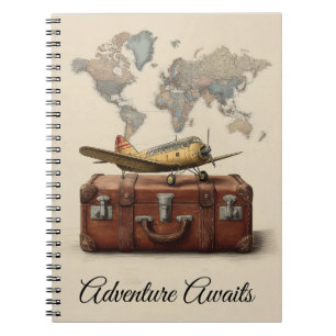 Vintage Travel Illustration mit Flugzeug Notizblock
