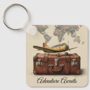 Vintage Travel Illustration mit Flugzeug Schlüsselanhänger