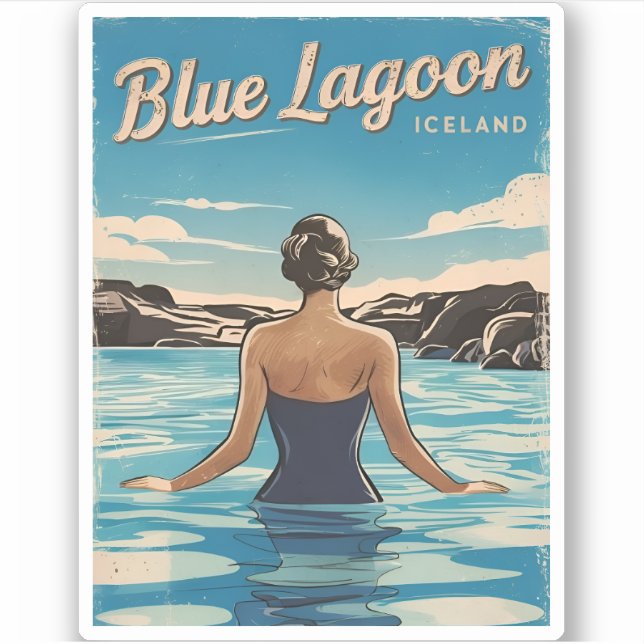 Vintage Travel Island Blue Lagoon Retro Landschaft Aufkleber (Vorderseite)