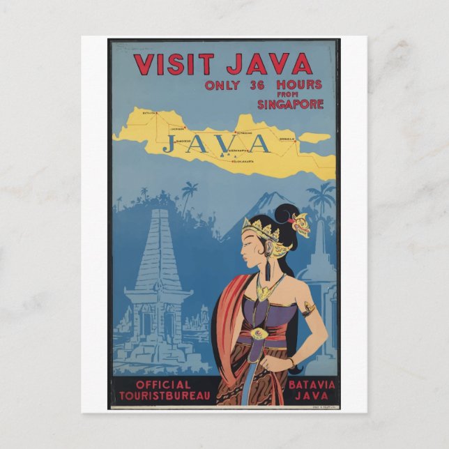 Vintage Travel Java Indonesia Postkarte (Vorderseite)
