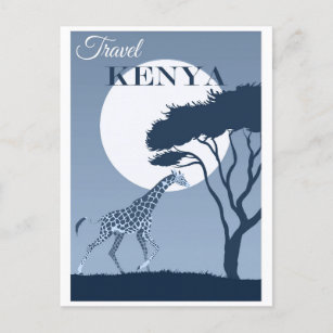 Vintage Travel Kenya Africa Giraffe Postkarte