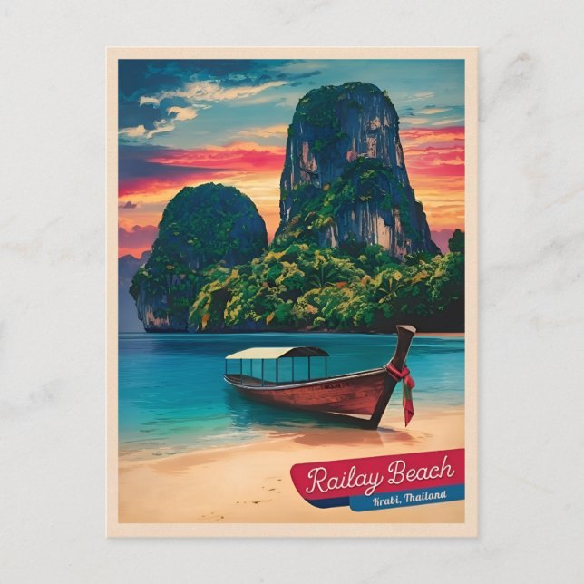 Vintage Travel Krabi Thailand Sunset Beach Postkarte (Vorderseite)