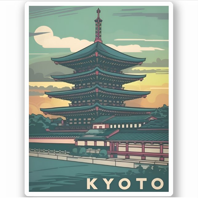 Vintage Travel Kyoto Japan Retro Graphic Aufkleber (Vorderseite)