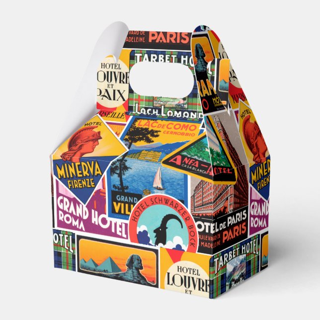 Vintage Travel Labels Geschenkschachtel (Vorderseite)