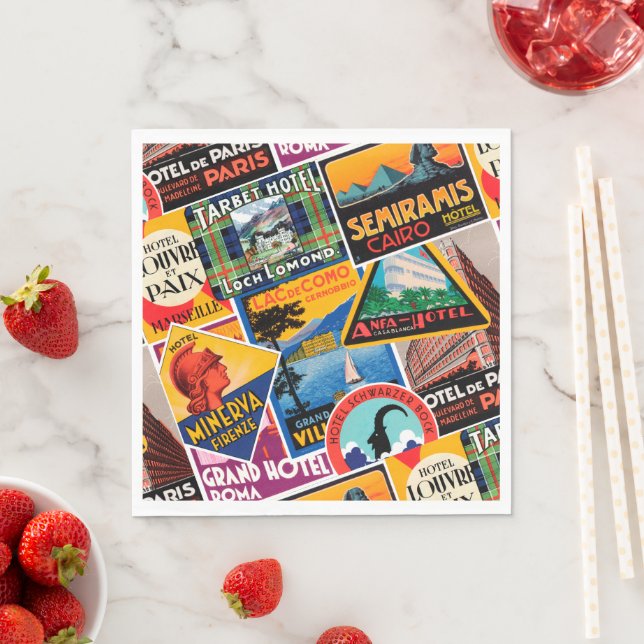 Vintage Travel Labels Serviette (Beispiel)