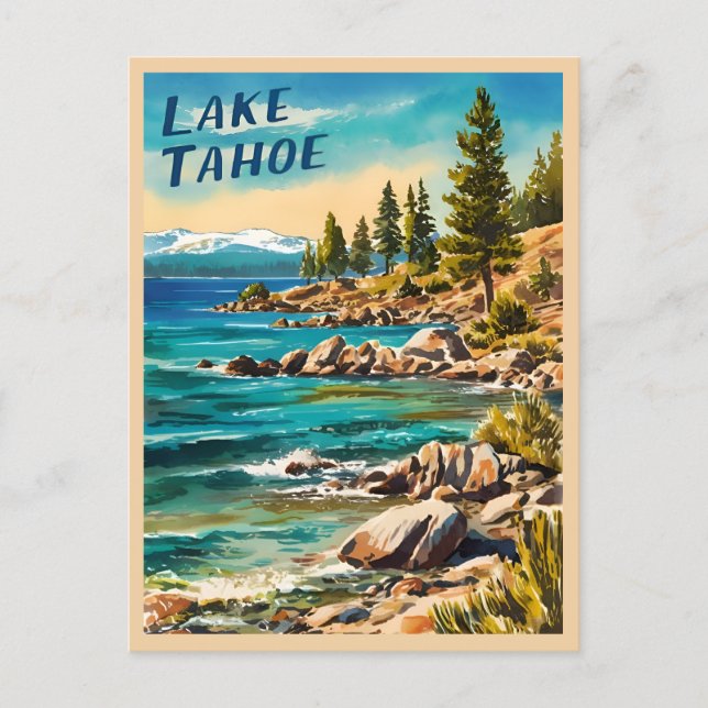 Vintage Travel Lake Tahoe Postkarte (Vorderseite)