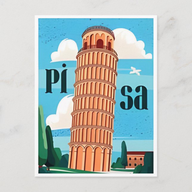 Vintage Travel Leaning Tower of Pisa Retro Postkarte (Vorderseite)