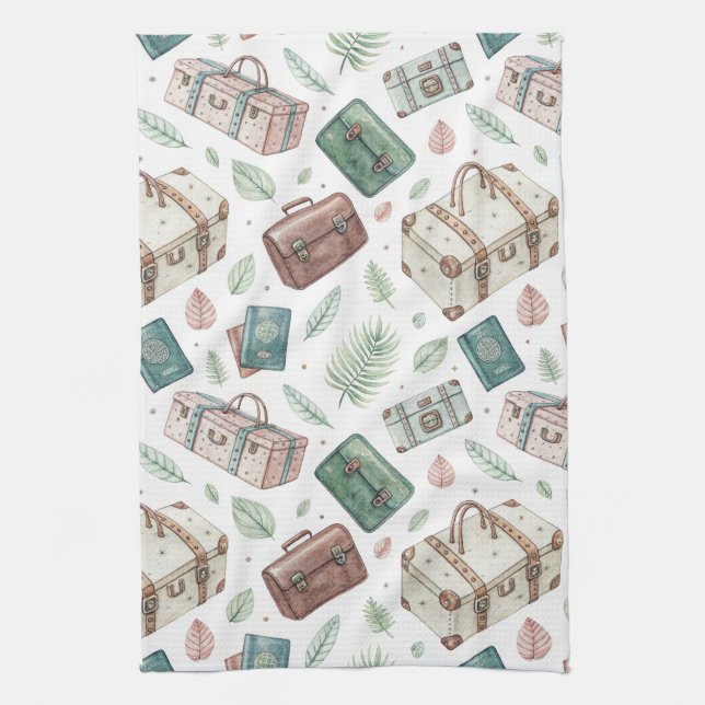 Vintage Travel Luggage Pattern (1) Geschirrtuch (Vertikal)