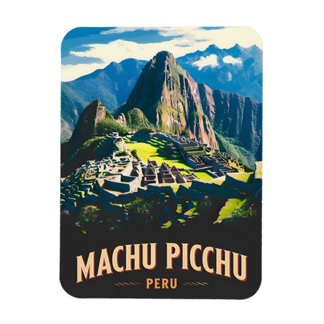 Vintage Travel Machu Picchu Peru Retro Landschaft Magnet (Vertikal)