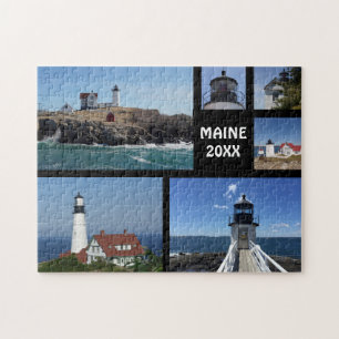 Vintage Travel Maine Lighthouses Collage Datum