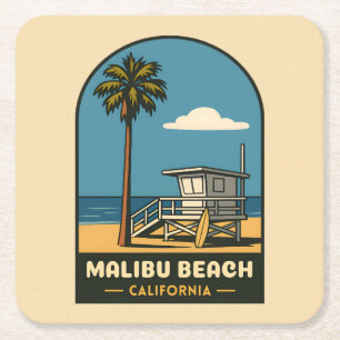 Vintage Travel Malibu Beach California Küste Retro Rechteckiger Pappuntersetzer