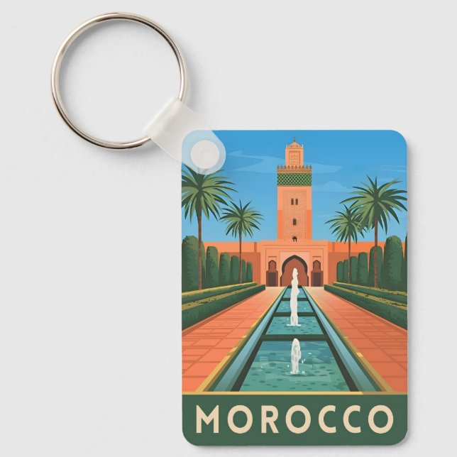 Vintage Travel Marokko Nordafrika Retro Grafik Schlüsselanhänger (Vorderseite)