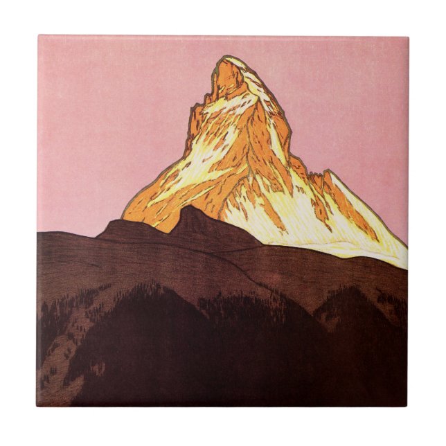 Vintage Travel, Matterhorn Mountain, Schweiz Fliese (Vorderseite)
