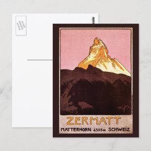 Vintage Travel, Matterhorn Mountain, Switzerland Postkarte