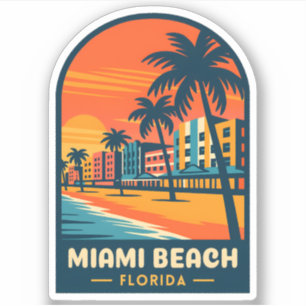 Vintage Travel Miami Beach Florida Sunset Seaside Aufkleber