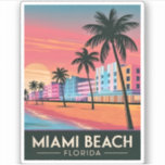 Vintage Travel Miami Beach Florida Sunset Seaside Aufkleber<br><div class="desc">Erleben Sie die pulsierende Energie von Miami Beach mit diesem einzigartigen Retro-Reise inspirierten Design. Dieses Stück, das von nostalgischen Blicken und Vintagem Charme umgeben ist, spiegelt die ikonische Art-Déco-Architektur, Neonleuchten und palmengesäumte Straßen von Miamis South Beach in einem minimalistischen Retro-Stil wider, der die Ästhetik der Mitte des Jahrhunderts mit einer...</div>
