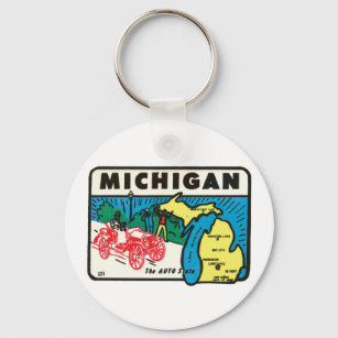 Vintage Travel Michigan MI Auto Staat Label Schlüsselanhänger