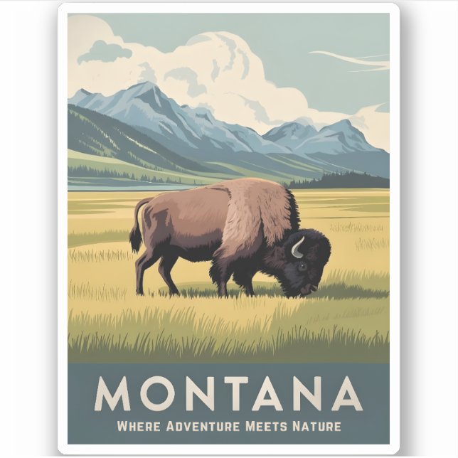Vintage Travel Montana Bison Wildlife Landschaftli Aufkleber (Vorderseite)