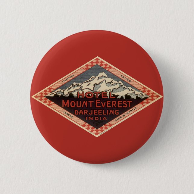 Vintage Travel, Mount Everest, Darjeeling Indien Button (Vorderseite)