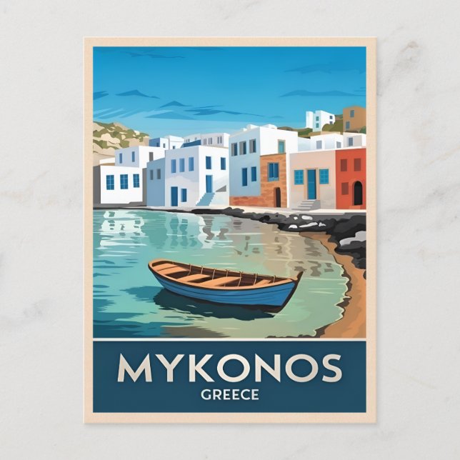 Vintage Travel Mykonos Griechenland Küstenlandscha Postkarte (Vorderseite)