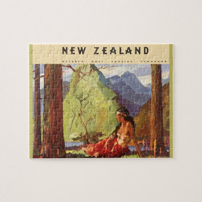 Vintage Travel, Neuseeland Landschaft Mutterfrau (Horizontal)
