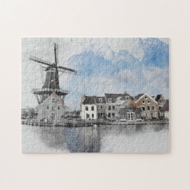 Vintage Travel Niederlande und Mühle (Horizontal)