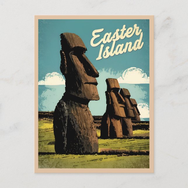 Vintage Travel Osterinsel Retro Grafik Postkarte (Vorderseite)