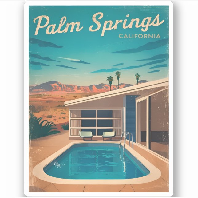 Vintage Travel Palm Springs Landschaftlich Aufkleber (Vorderseite)