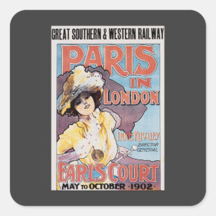 Vintage Travel, Paris, London Railroad Frau Quadratischer Aufkleber