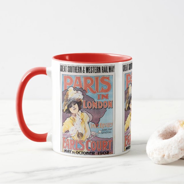 Vintage Travel, Paris, London Railroad Frau Tasse (Mit Donut)